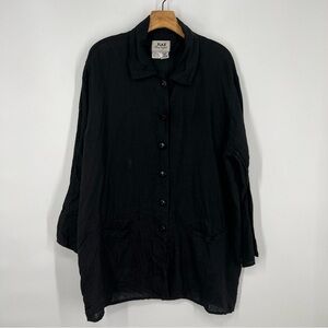 Flax Black 100% Linen Button Down Tunic Top